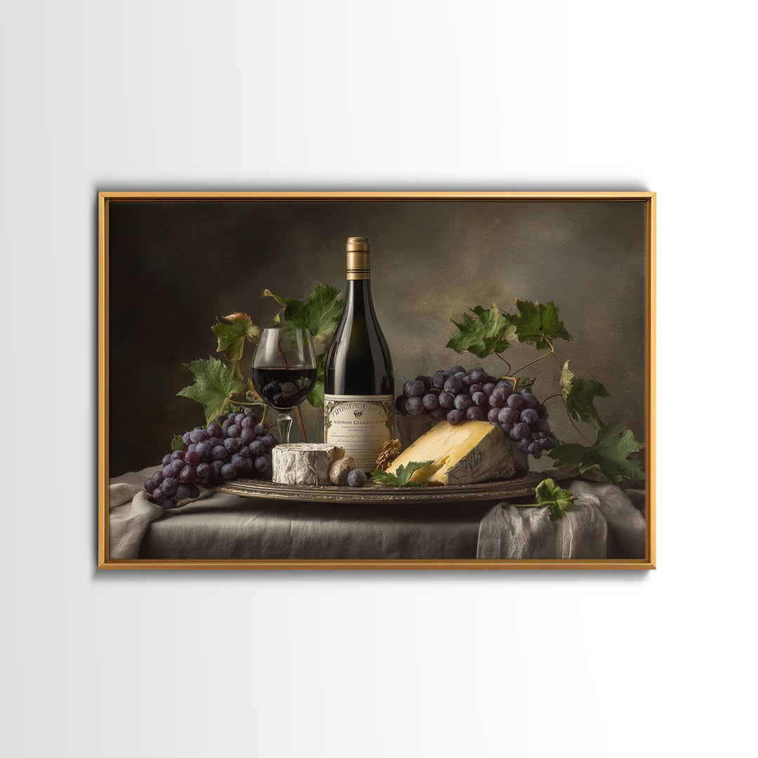 Charcuterie Board with Grapes and Cheese Canvas Print, Winery Art, Boho Decor, Winery Decor, Oil Painting, Vineyard, Art Print, WIN-3x2-89