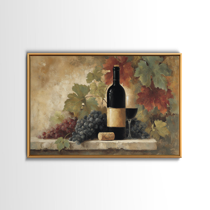Black and Gold Wine Bottle Silhouette Framed Canvas Print, Winery Art, Painting, Winery Decor, Vineyard, Living Room Decor, WIN-3x2-92
