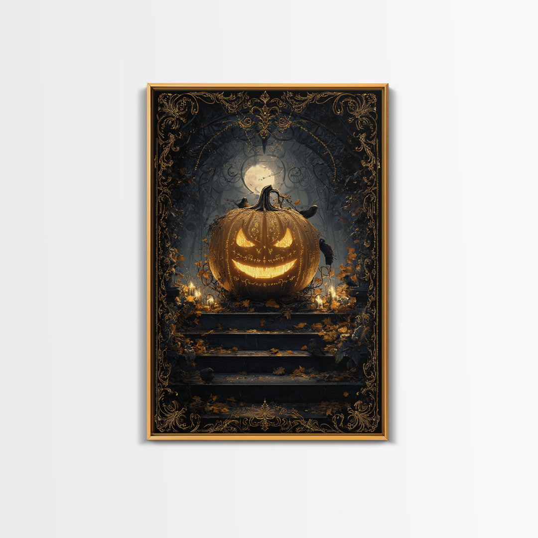 The Gold-Crowned Pumpkin Oracle - Icon Portrait, Occult Wall Decor, Vertical Wall Art, Canvas Print, Halloween Home Decor, Gothic Wall Art