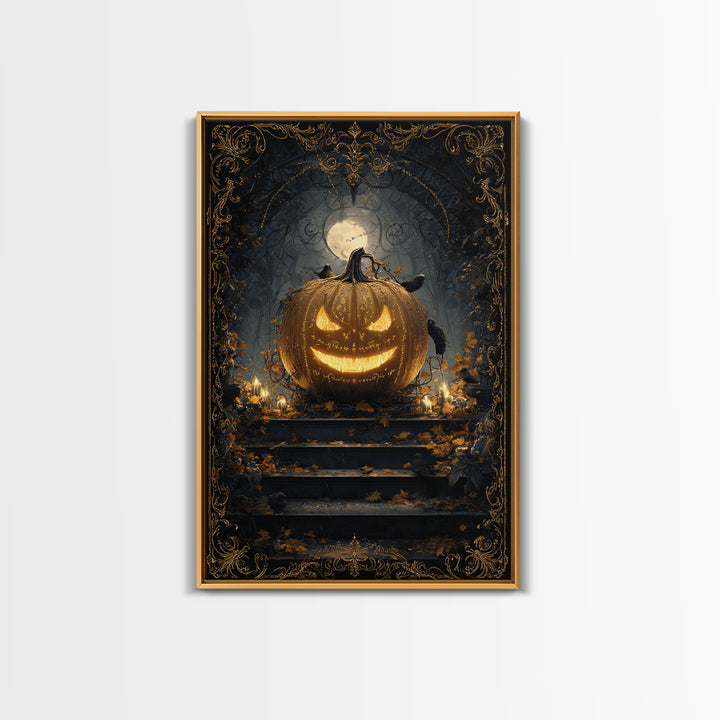 The Gold-Crowned Pumpkin Oracle - Icon Portrait, Occult Wall Decor, Vertical Wall Art, Canvas Print, Halloween Home Decor, Gothic Wall Art