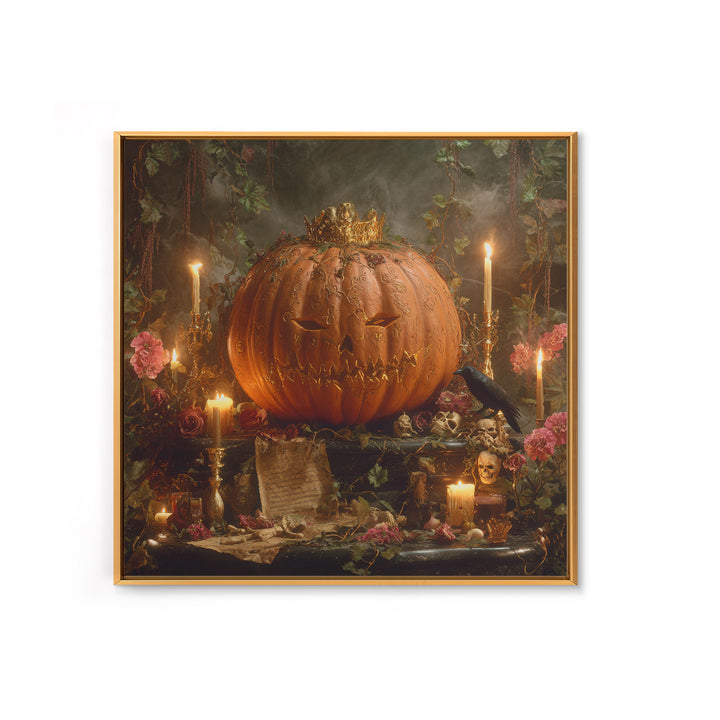 The Gold-Crowned Pumpkin Oracle - Occult Still Life, Gothic Home Decor, Square Wall Art, Canvas Print, Halloween Home Decor, Gothic Wall Art