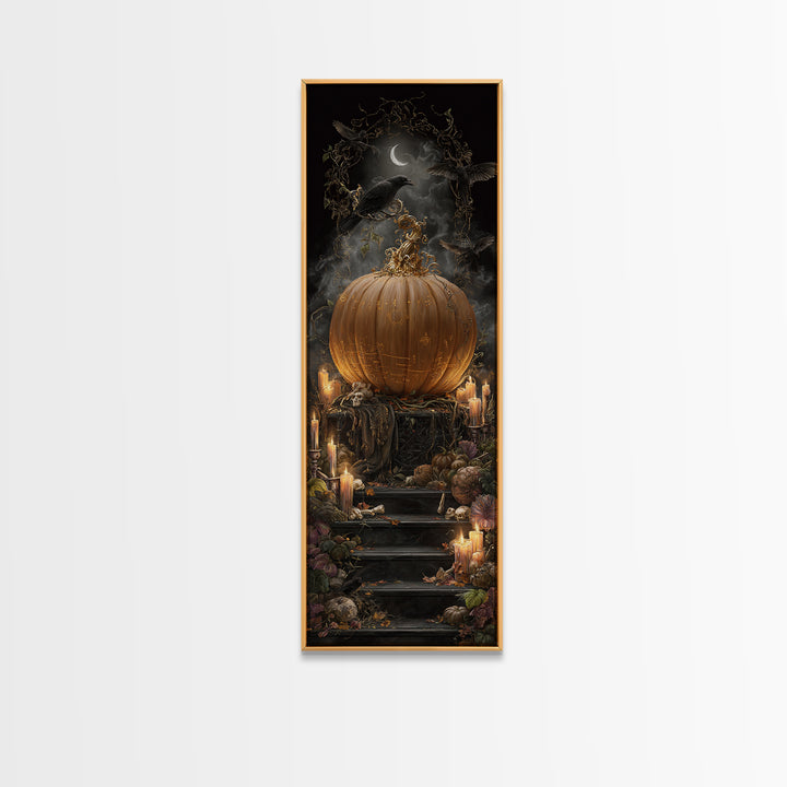 The Gold-Crowned Pumpkin Oracle - Occult Still Life, Halloween Wall Art, Tall Narrow Wall Art, Framed Canvas Print, Halloween Home Decor