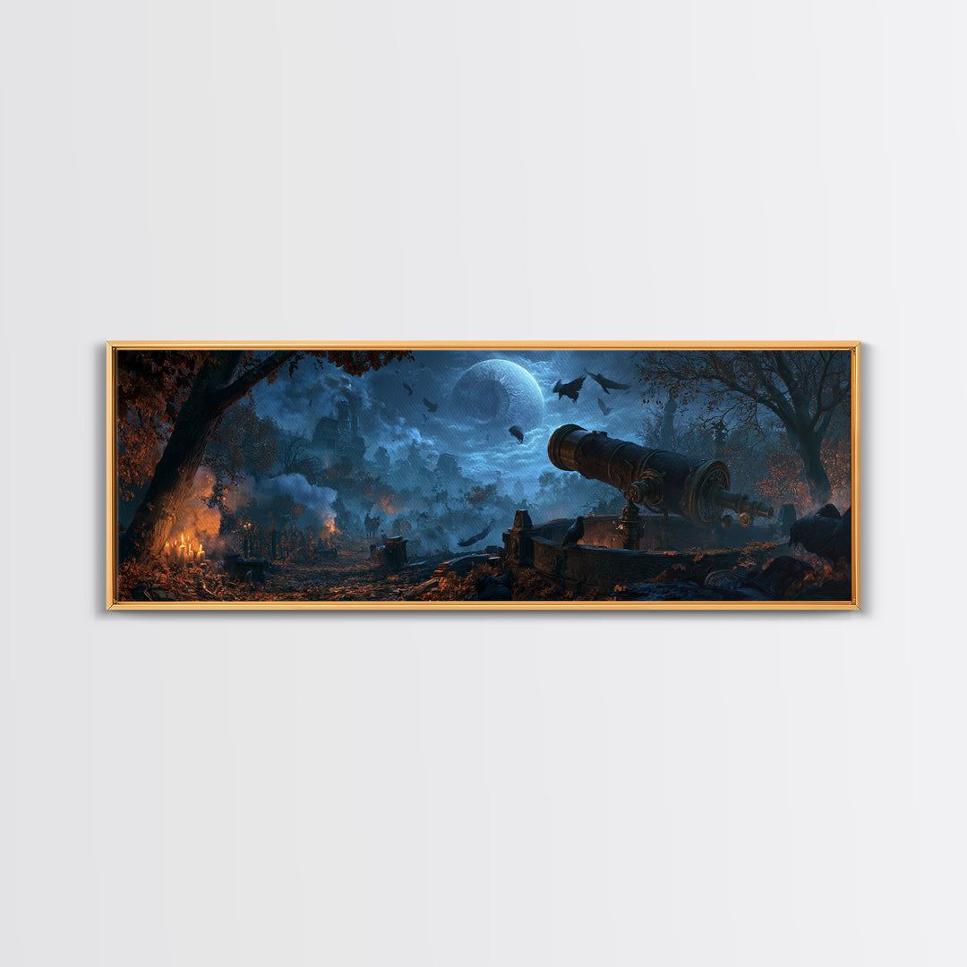 The Midnight Raven Observatory - Environmental Panorama, Gothic Home Decor, Extra Wide Wall Art, Canvas Print, Halloween Home Decor