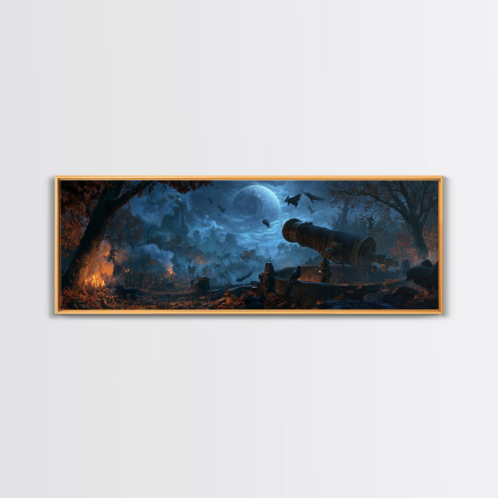 The Midnight Raven Observatory - Environmental Panorama, Gothic Home Decor, Extra Wide Wall Art, Canvas Print, Halloween Home Decor