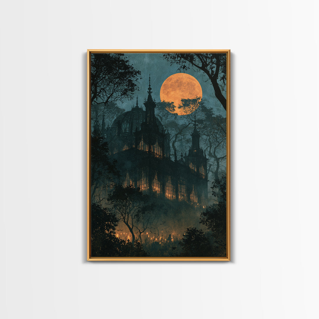 The Black Lace Haunted Conservatory - Icon Portrait, Halloween Wall Art, Vertical Wall Art, Framed Canvas Print, Halloween Home Decor