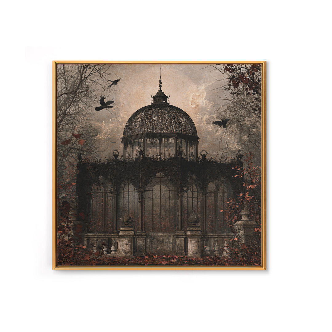 The Black Lace Haunted Conservatory - Icon Portrait, Spooky Wall Decor, Square Wall Art, Framed Canvas Print, Halloween Home Decor