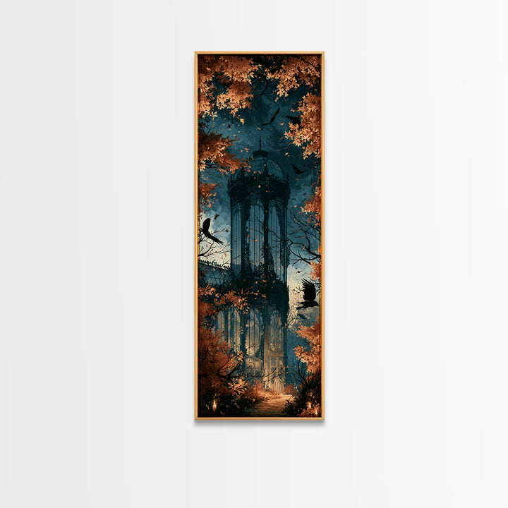 The Black Lace Haunted Conservatory - Icon Portrait, Spooky Wall Decor, Tall Narrow Wall Art, Framed Canvas Print, Halloween Home Decor