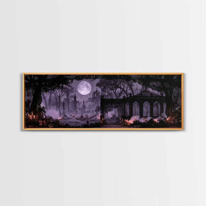 The Black Lace Haunted Conservatory - Environmental Panorama, Halloween Wall Art, Extra Wide Wall Art, Framed Canvas Print, Gothic Wall Art