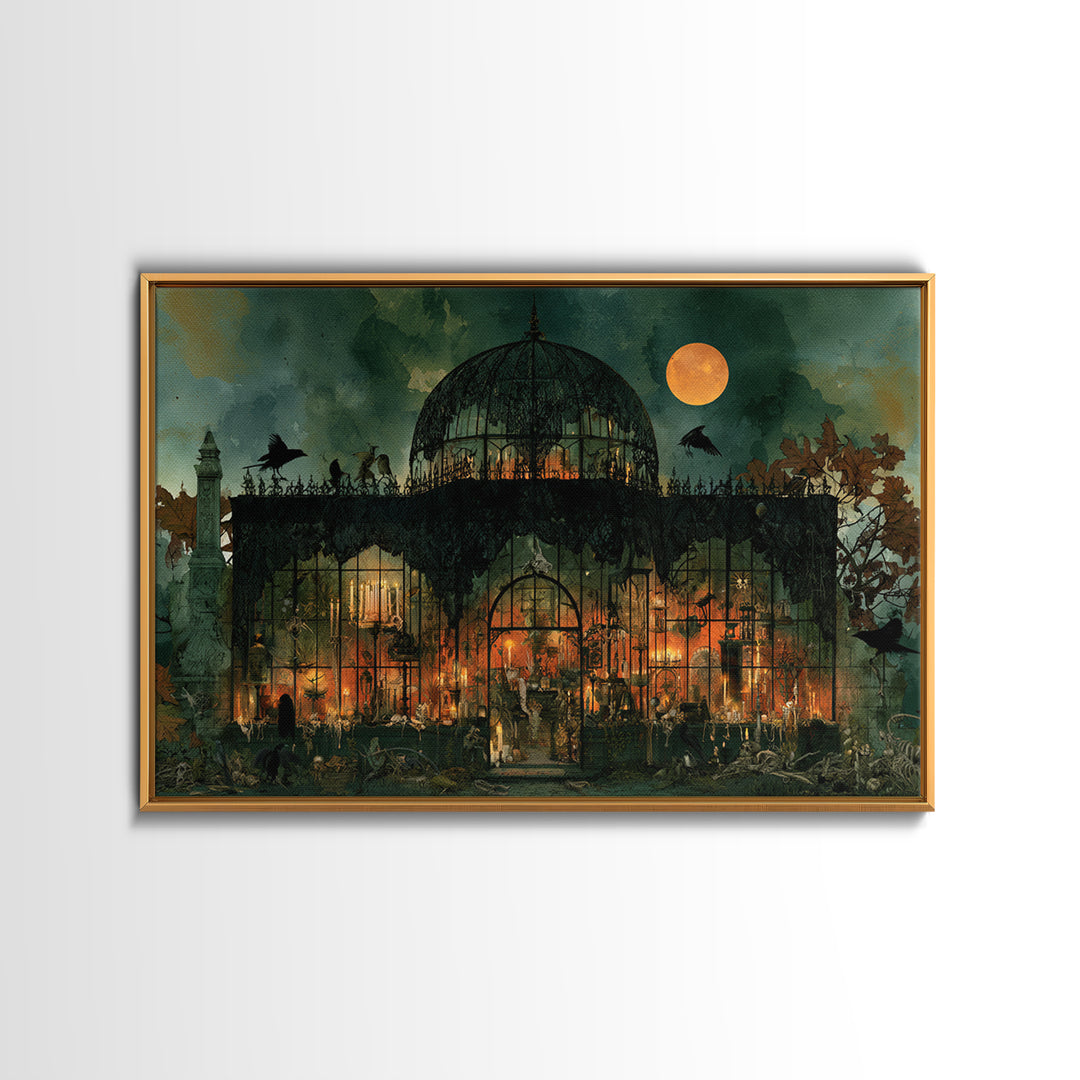 The Black Lace Haunted Conservatory - Occult Still Life, Macabre Halloween Art, Landscape Wall Art, Framed Canvas Print, Gothic Wall Art