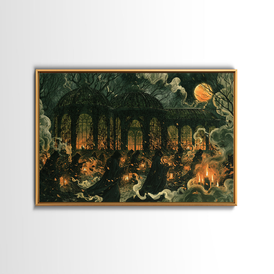 The Black Lace Haunted Conservatory - Procession Scene, Gothic Home Decor, Landscape Wall Art, Canvas Print, Halloween Home Decor