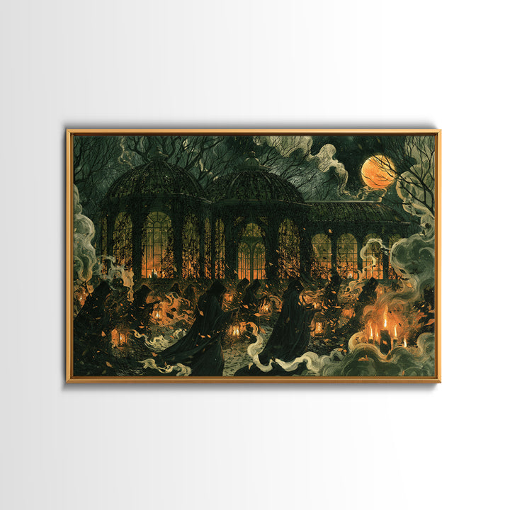 The Black Lace Haunted Conservatory - Procession Scene, Gothic Home Decor, Landscape Wall Art, Canvas Print, Halloween Home Decor