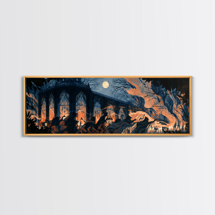 The Black Lace Haunted Conservatory - Procession Scene, Dark Fantasy Wall Art, Extra Wide Wall Art, Canvas Print, Halloween Home Decor