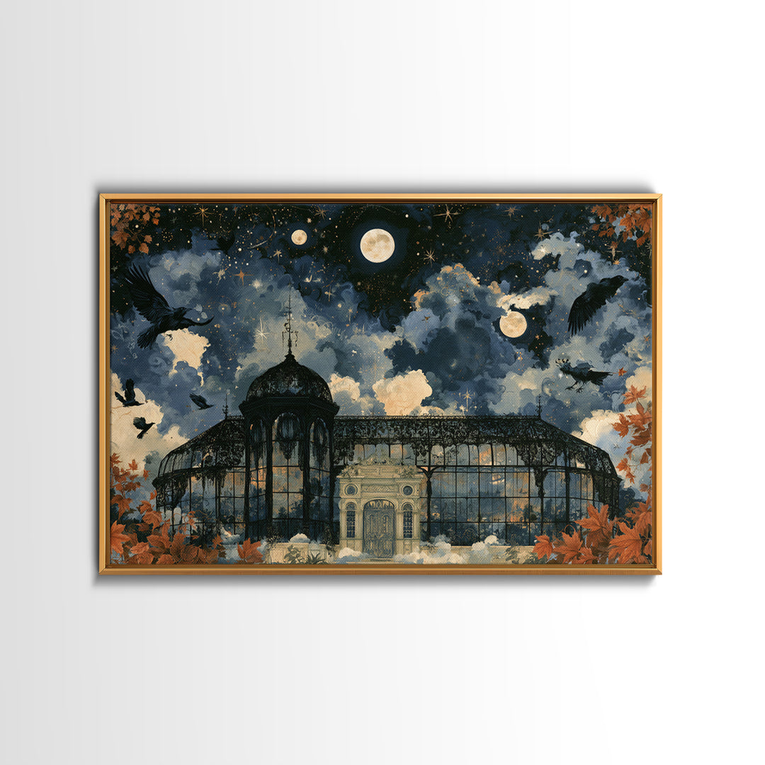 The Black Lace Haunted Conservatory - Surreal Celestial Vision, Gothic Home Decor, Landscape Wall Art, Canvas Print, Halloween Home Decor