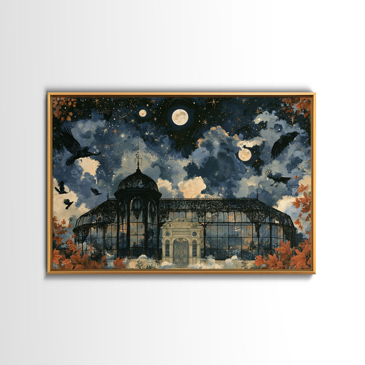The Black Lace Haunted Conservatory - Surreal Celestial Vision, Gothic Home Decor, Landscape Wall Art, Canvas Print, Halloween Home Decor