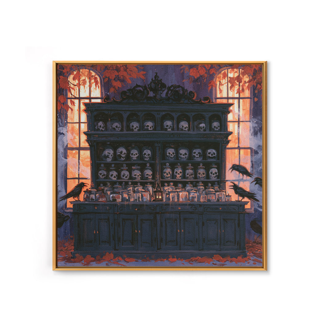 The Candlelit Skull Apothecary - Icon Portrait, Occult Wall Decor, Square Wall Art, Canvas Print, Halloween Home Decor, Gothic Wall Art
