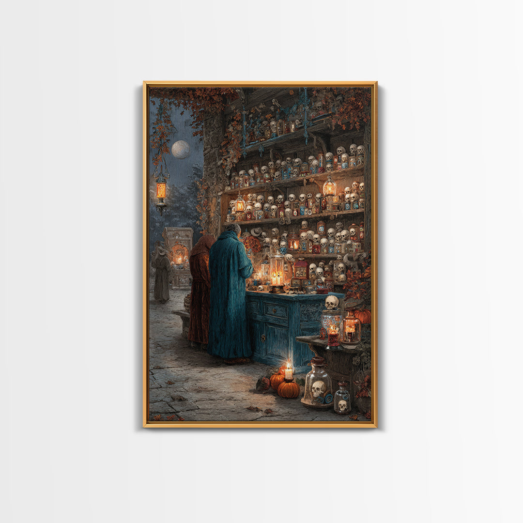 The Candlelit Skull Apothecary - Procession Scene, Gothic Home Decor, Vertical Wall Art, Canvas Print, Halloween Home Decor, Gothic Wall Art