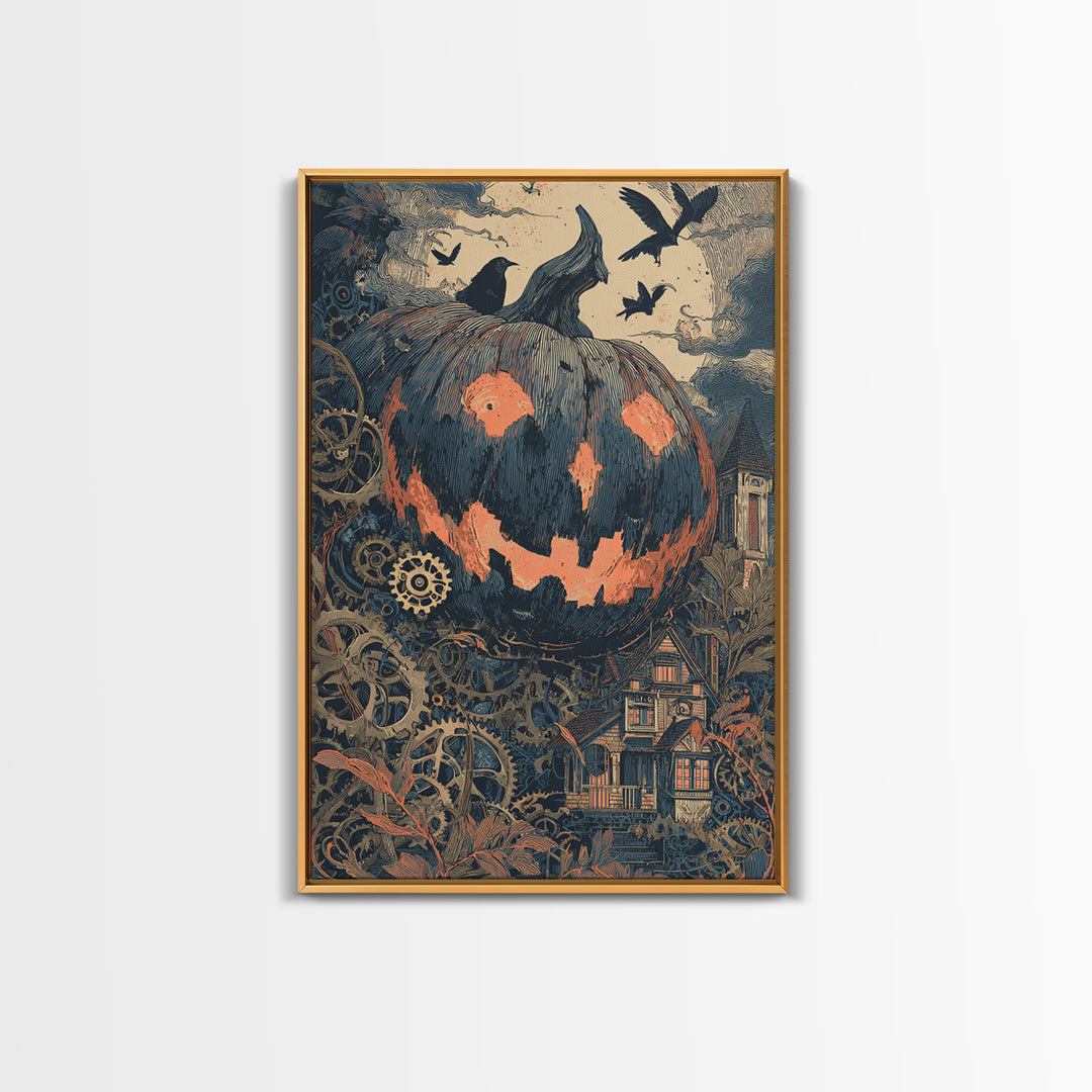 The Clockwork Jack-O-Lantern - Icon Portrait, Halloween Wall Art, Vertical Wall Art, Framed Canvas Print, Halloween Home Decor
