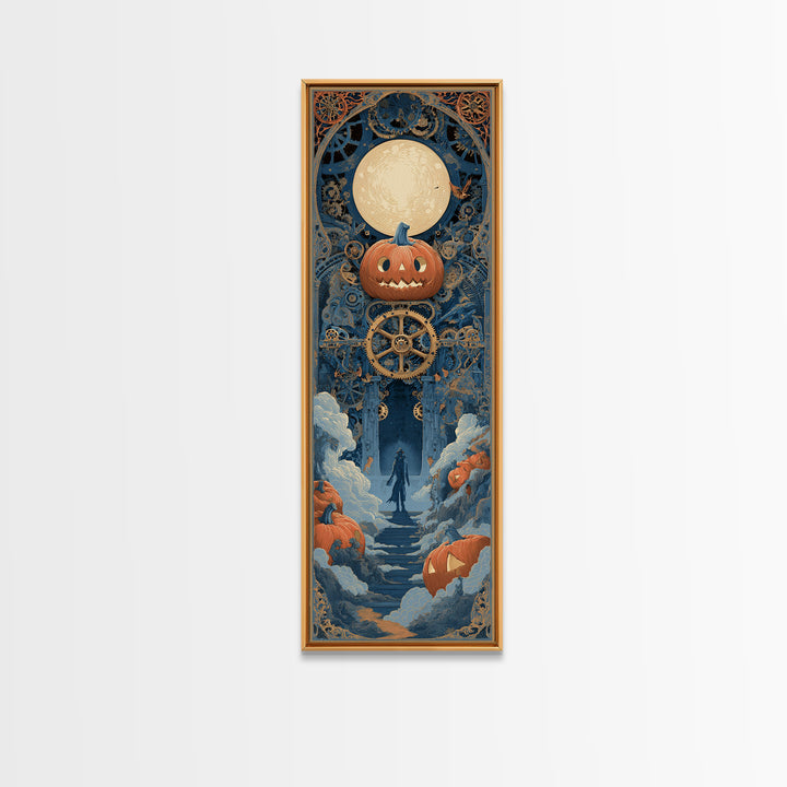 The Clockwork Jack-O-Lantern - Icon Portrait, Halloween Wall Art, Tall Narrow Wall Art, Framed Canvas Print, Halloween Home Decor