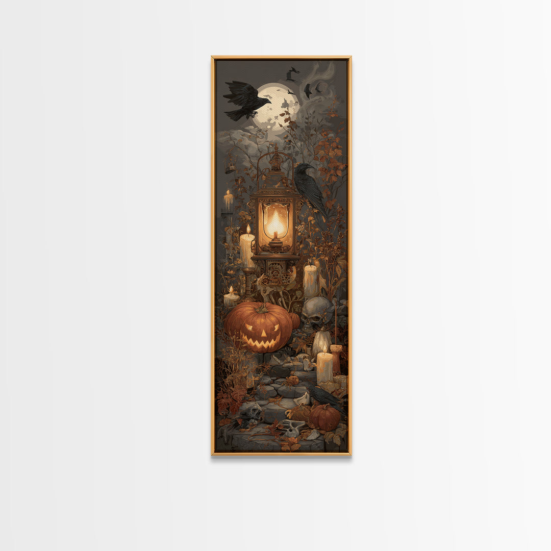 The Clockwork Jack-O-Lantern - Occult Still Life, Halloween Wall Art, Tall Narrow Wall Art, Framed Canvas Print, Halloween Home Decor