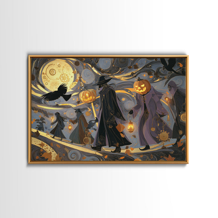 The Clockwork Jack-O-Lantern - Procession Scene, Halloween Wall Art, Landscape Wall Art, Framed Canvas Print, Halloween Home Decor