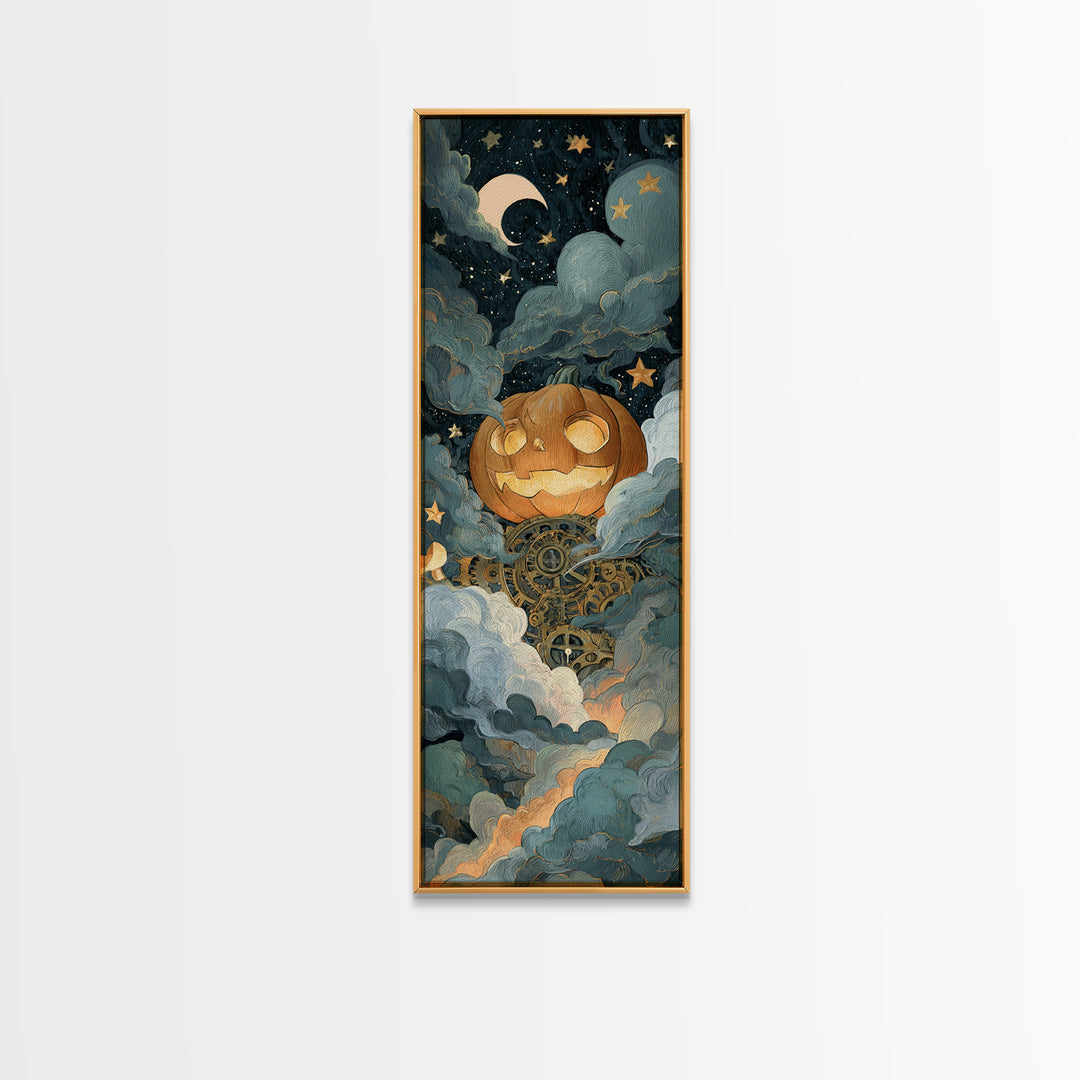 The Clockwork Jack-O-Lantern - Surreal Celestial Vision, Gothic Home Decor, Tall Narrow Wall Art, Canvas Print, Halloween Home Decor