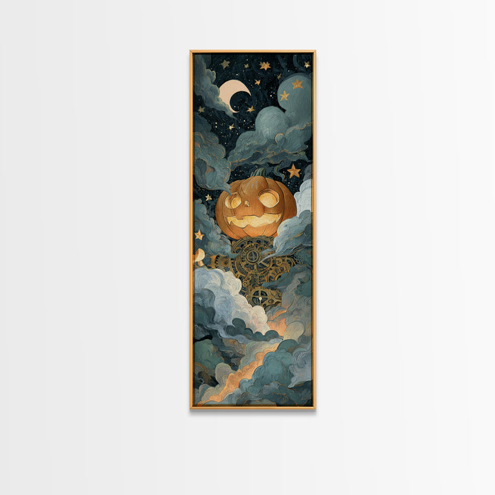 The Clockwork Jack-O-Lantern - Surreal Celestial Vision, Gothic Home Decor, Tall Narrow Wall Art, Canvas Print, Halloween Home Decor