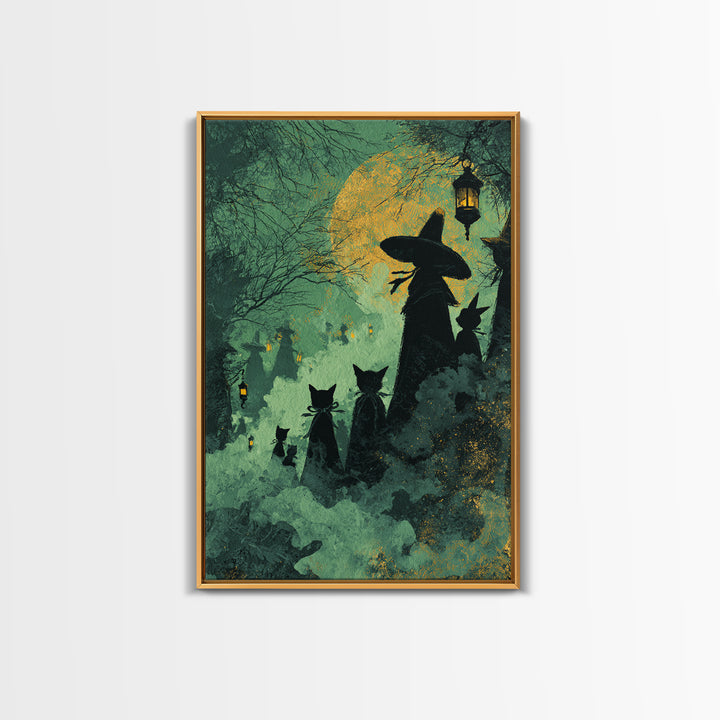 The Moonlit Cat Masquerade - Icon Portrait, Spooky Wall Decor, Vertical Wall Art, Framed Canvas Print, Halloween Home Decor, Gothic Wall Art