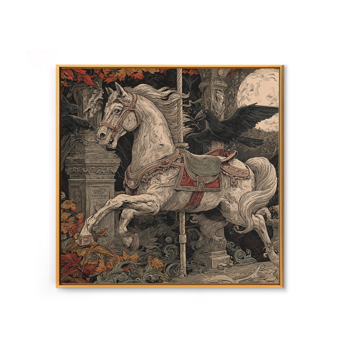 The Graveyard Carousel - Icon Portrait, Halloween Wall Art, Square Wall Art, Framed Canvas Print, Halloween Home Decor, Gothic Wall Art