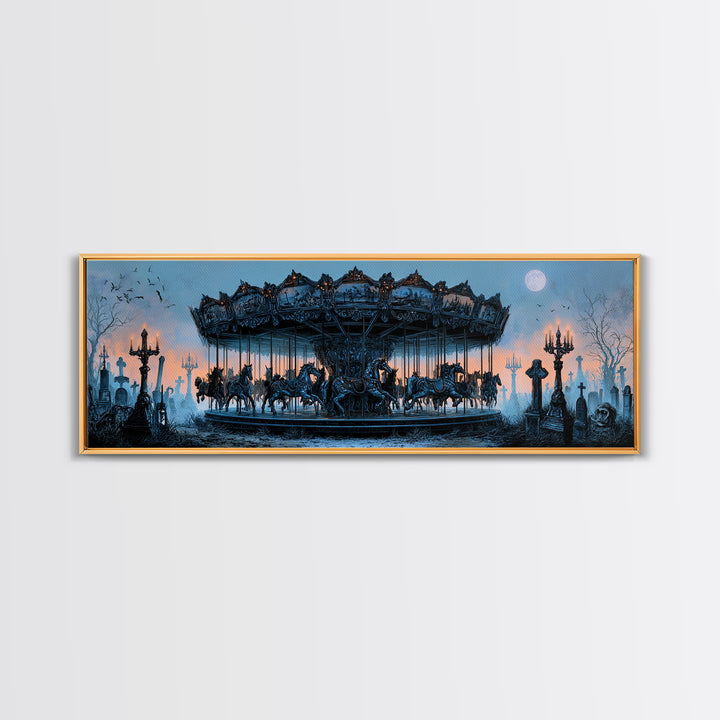 The Graveyard Carousel - Icon Portrait, Dark Fantasy Wall Art, Extra Wide Wall Art, Canvas Print, Halloween Home Decor, Gothic Wall Art