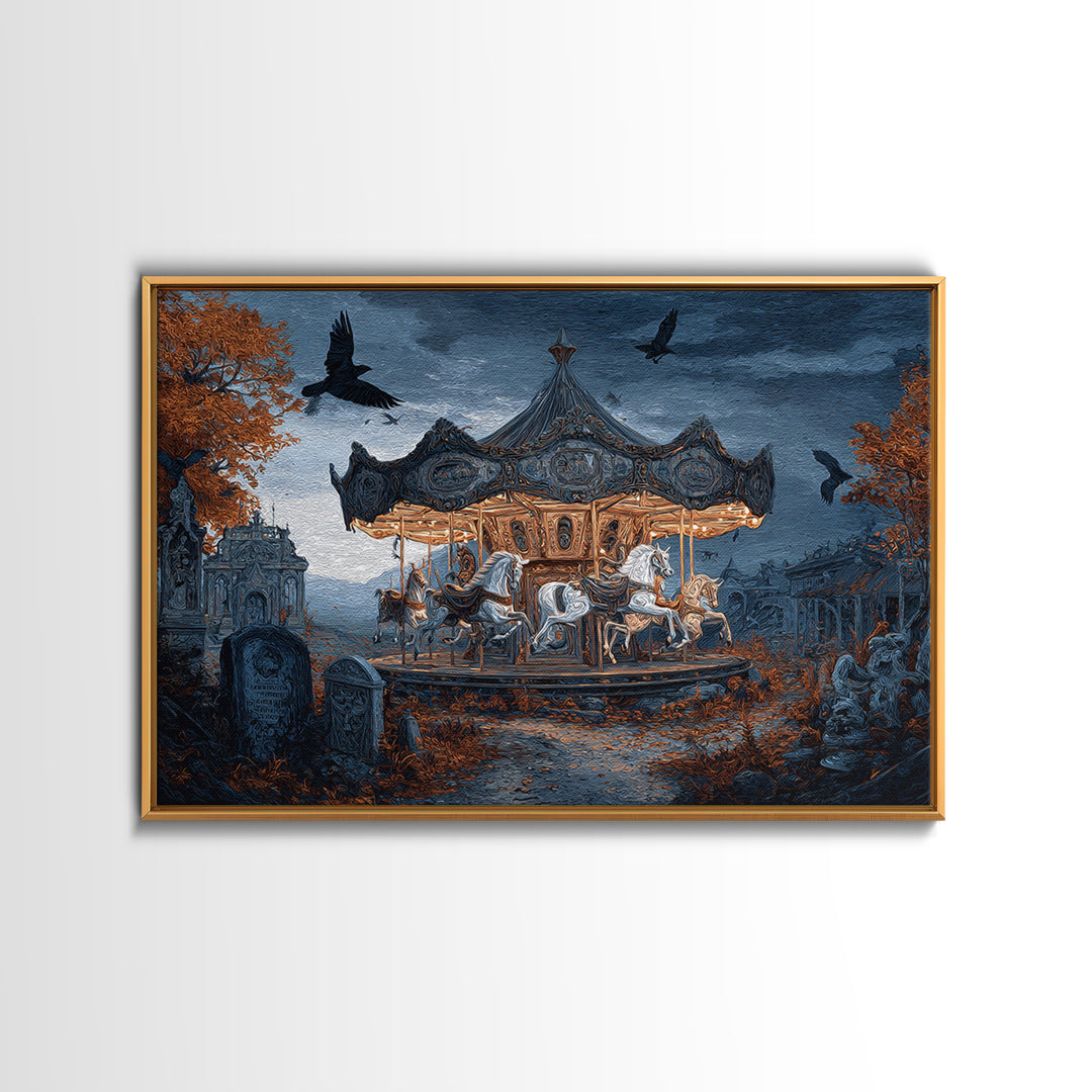 The Graveyard Carousel - Environmental Panorama, Gothic Home Decor, Landscape Wall Art, Canvas Print, Halloween Home Decor, Gothic Wall Art