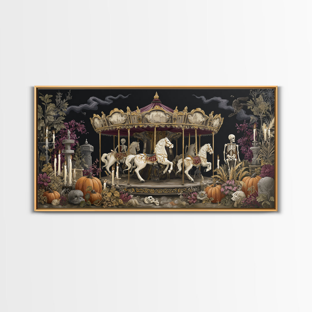The Graveyard Carousel - Occult Still Life, Occult Wall Decor, Wide Panoramic Art, Canvas Print, Halloween Home Decor, Gothic Wall Art