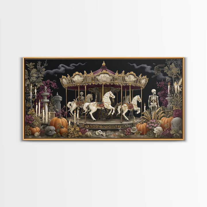 The Graveyard Carousel - Occult Still Life, Occult Wall Decor, Wide Panoramic Art, Canvas Print, Halloween Home Decor, Gothic Wall Art