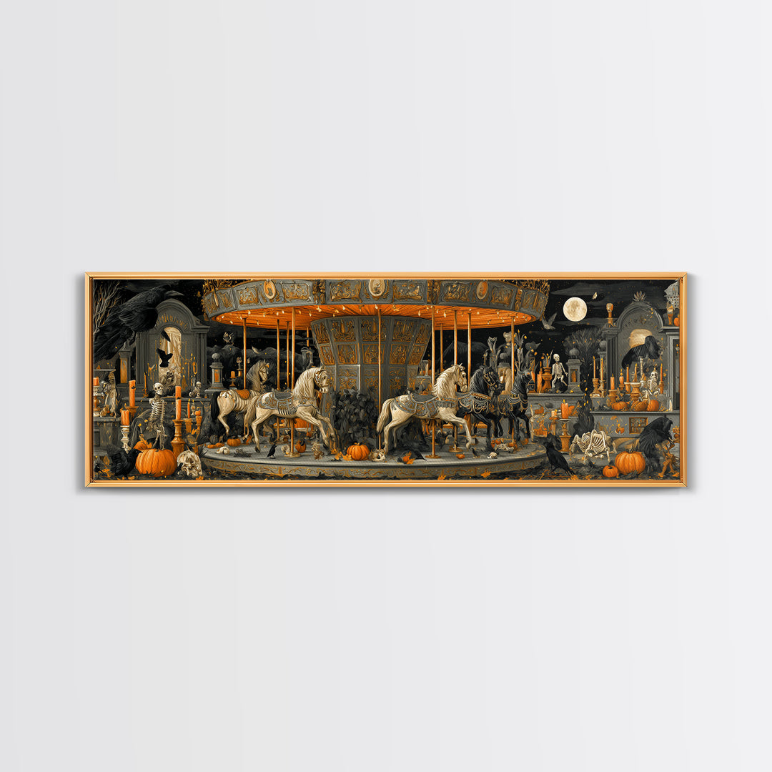 The Graveyard Carousel - Occult Still Life, Gothic Home Decor, Extra Wide Wall Art, Canvas Print, Halloween Home Decor, Gothic Wall Art