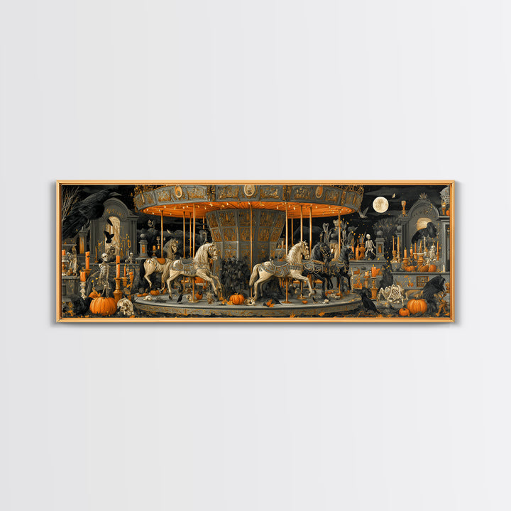 The Graveyard Carousel - Occult Still Life, Gothic Home Decor, Extra Wide Wall Art, Canvas Print, Halloween Home Decor, Gothic Wall Art