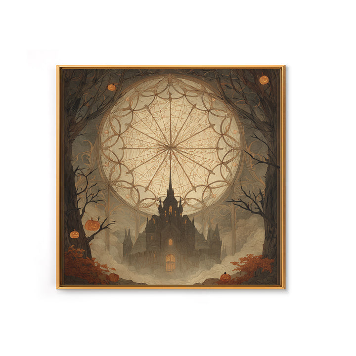 The Spiderweb Cathedral Window - Icon Portrait, Occult Wall Decor, Square Wall Art, Canvas Print, Halloween Home Decor, Gothic Wall Art
