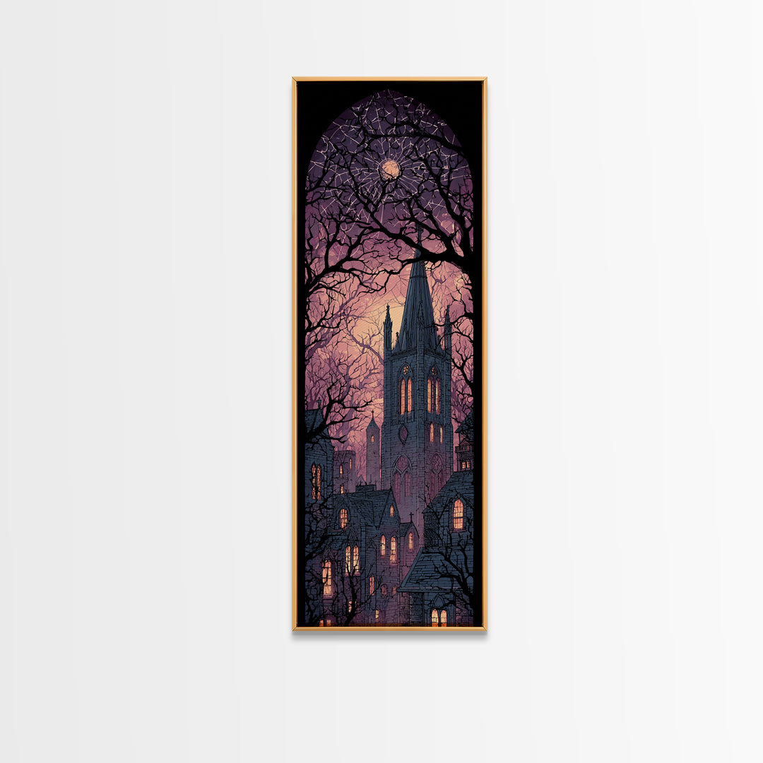 The Spiderweb Cathedral Window - Icon Portrait, Spooky Wall Decor, Tall Narrow Wall Art, Framed Canvas Print, Halloween Home Decor