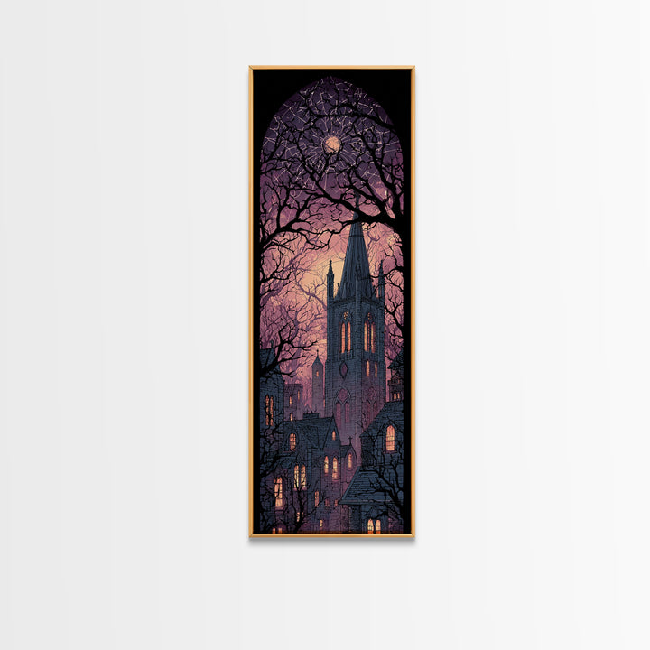 The Spiderweb Cathedral Window - Icon Portrait, Spooky Wall Decor, Tall Narrow Wall Art, Framed Canvas Print, Halloween Home Decor