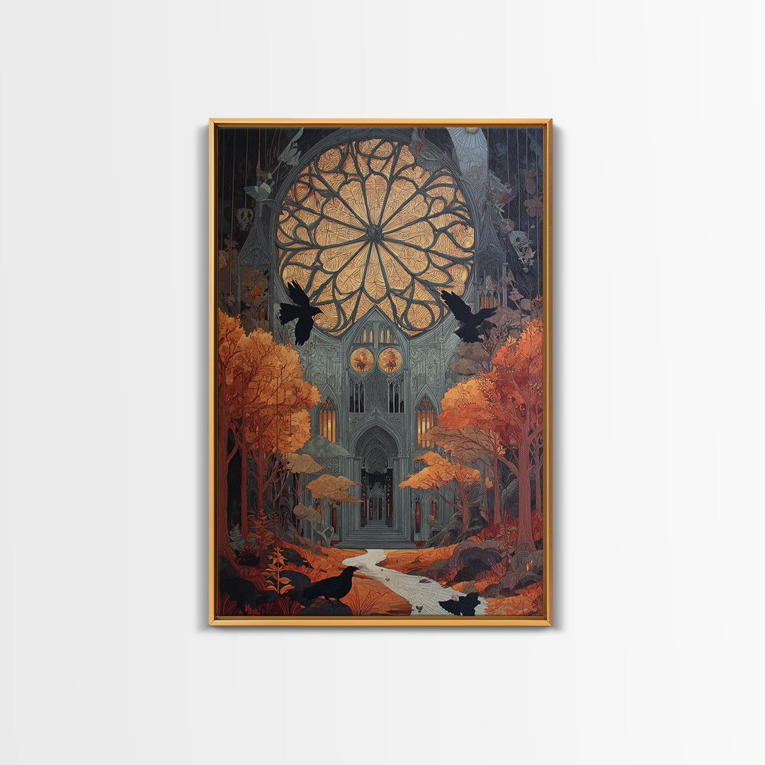 The Spiderweb Cathedral Window - Environmental Panorama, Gothic Home Decor, Vertical Wall Art, Canvas Print, Halloween Home Decor