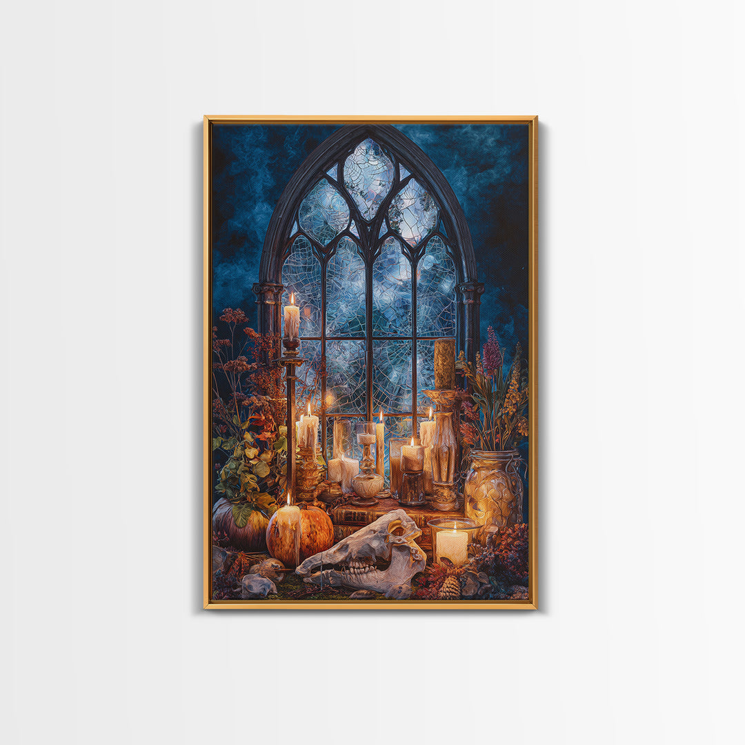 The Spiderweb Cathedral Window - Occult Still Life, Dark Fantasy Wall Art, Vertical Wall Art, Canvas Print, Halloween Home Decor