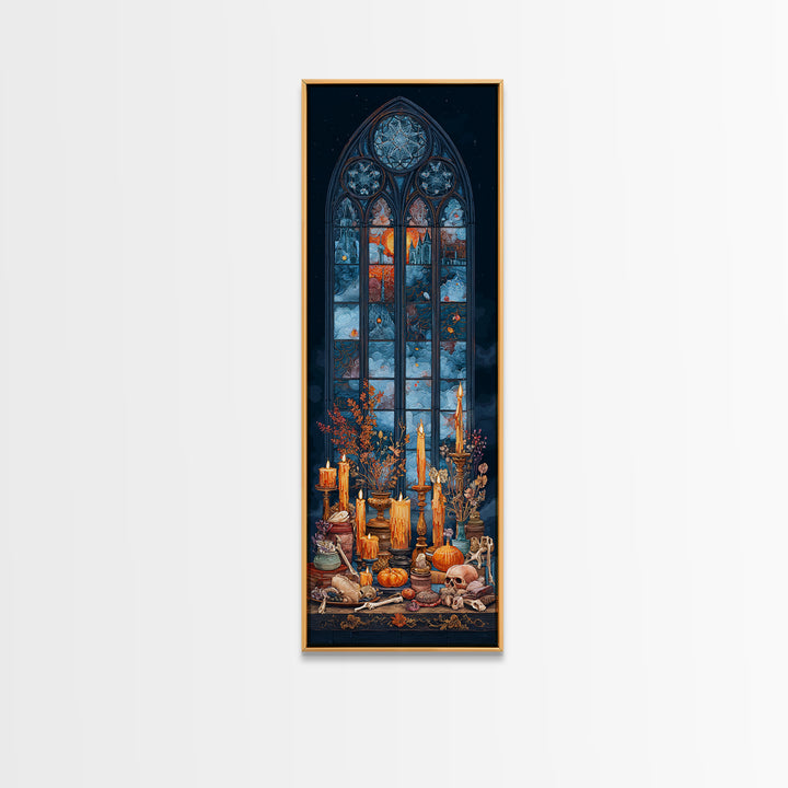 The Spiderweb Cathedral Window - Occult Still Life, Occult Wall Decor, Tall Narrow Wall Art, Canvas Print, Halloween Home Decor