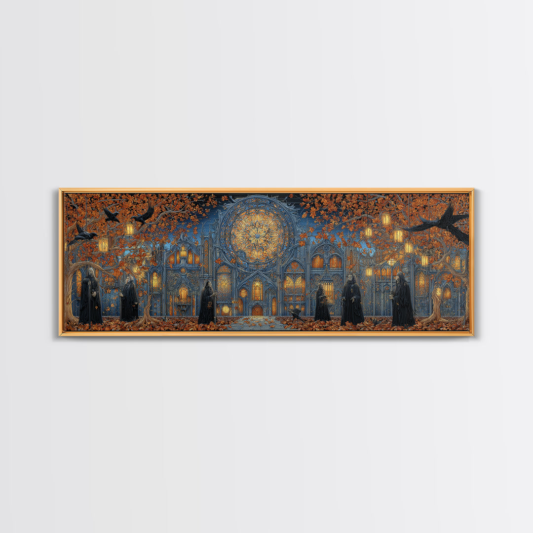 The Spiderweb Cathedral Window - Procession Scene, Occult Wall Decor, Extra Wide Wall Art, Canvas Print, Halloween Home Decor