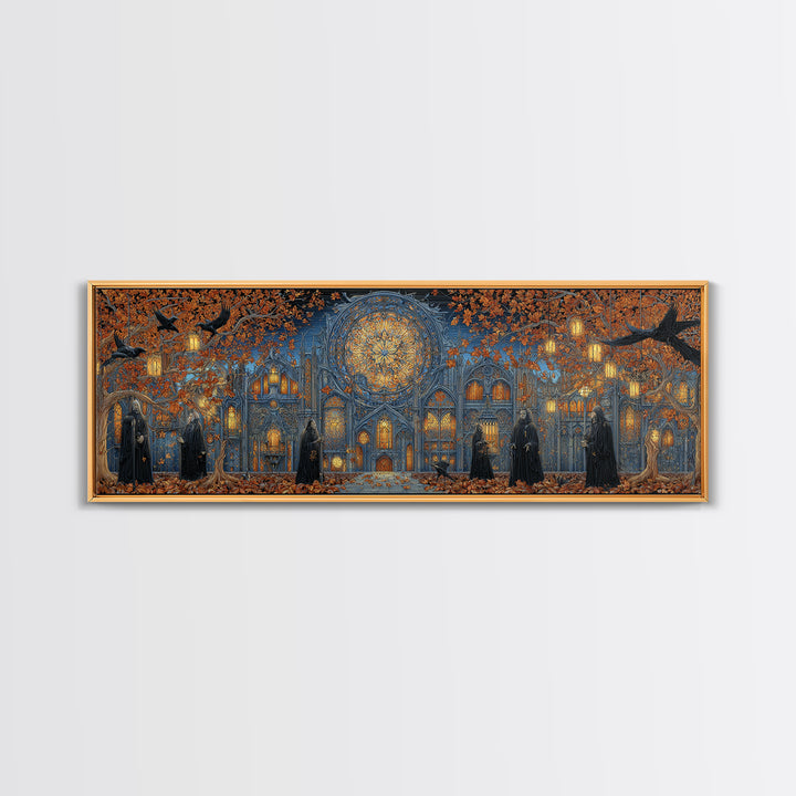 The Spiderweb Cathedral Window - Procession Scene, Occult Wall Decor, Extra Wide Wall Art, Canvas Print, Halloween Home Decor