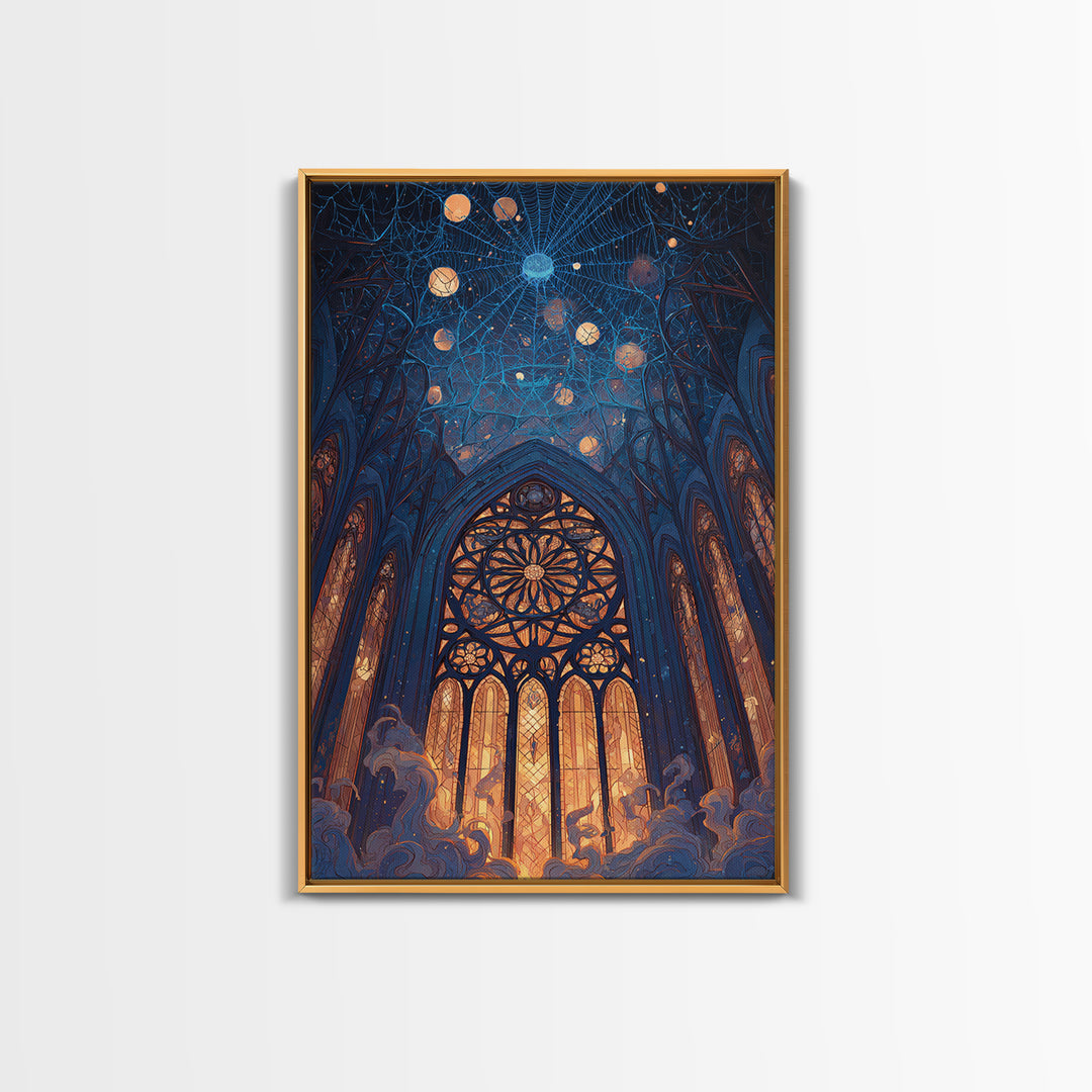 The Spiderweb Cathedral Window - Surreal Celestial Vision, Gothic Home Decor, Vertical Wall Art, Canvas Print, Halloween Home Decor