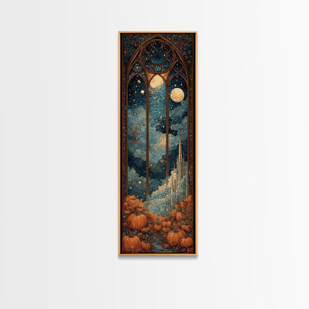 The Spiderweb Cathedral Window - Surreal Celestial Vision, Macabre Halloween Art, Tall Narrow Wall Art, Framed Canvas Print, Gothic Wall Art