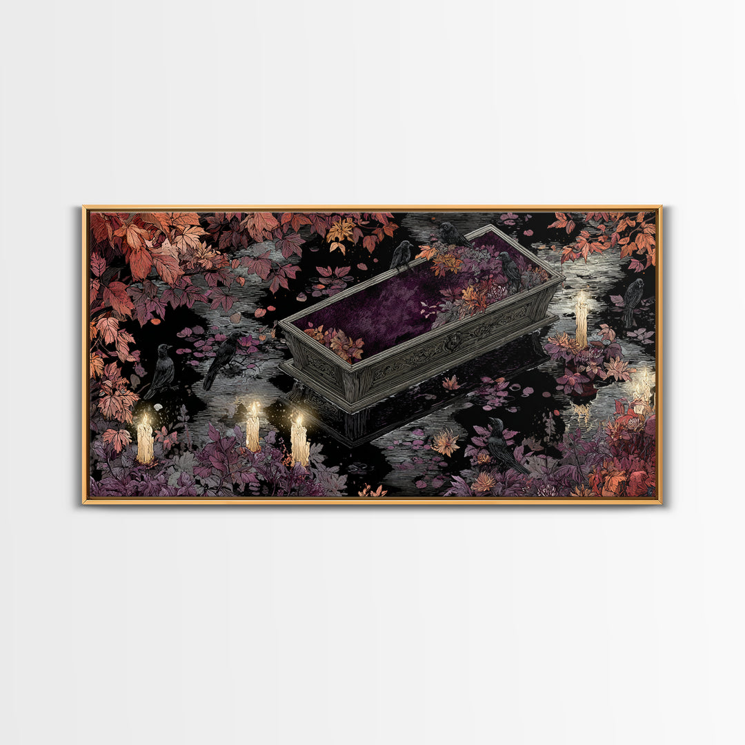 The Floating Coffin Garden - Icon Portrait, Halloween Wall Art, Wide Panoramic Art, Framed Canvas Print, Halloween Home Decor