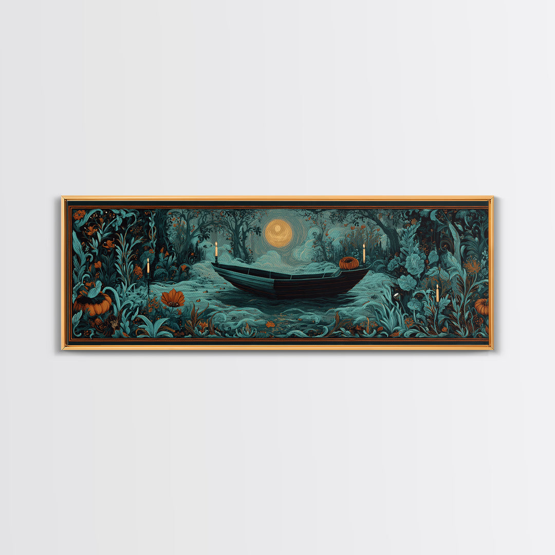 The Floating Coffin Garden - Icon Portrait, Gothic Home Decor, Extra Wide Wall Art, Canvas Print, Halloween Home Decor, Gothic Wall Art