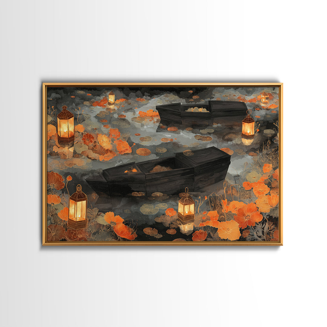 The Floating Coffin Garden - Environmental Panorama, Gothic Home Decor, Landscape Wall Art, Canvas Print, Halloween Home Decor