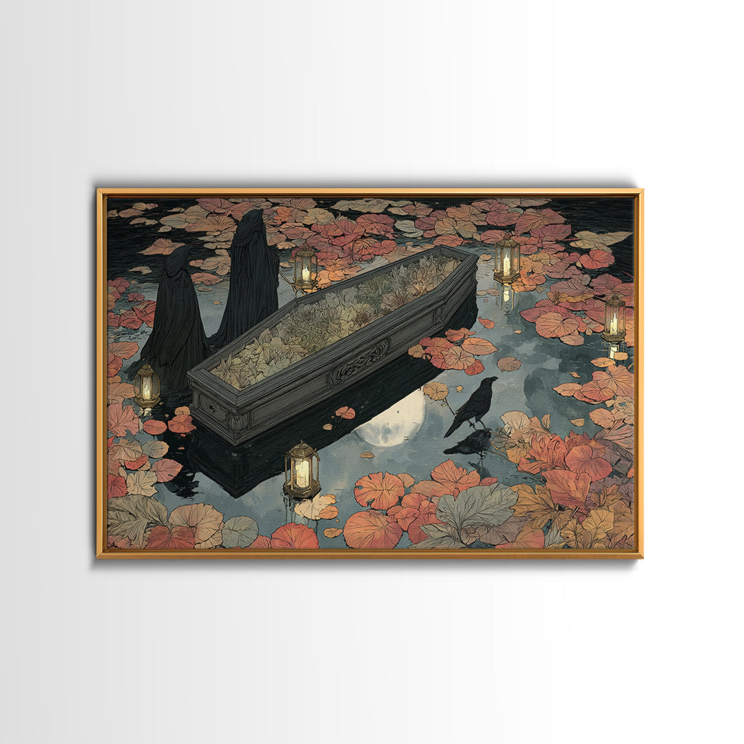 The Floating Coffin Garden - Procession Scene, Gothic Home Decor, Landscape Wall Art, Canvas Print, Halloween Home Decor, Gothic Wall Art