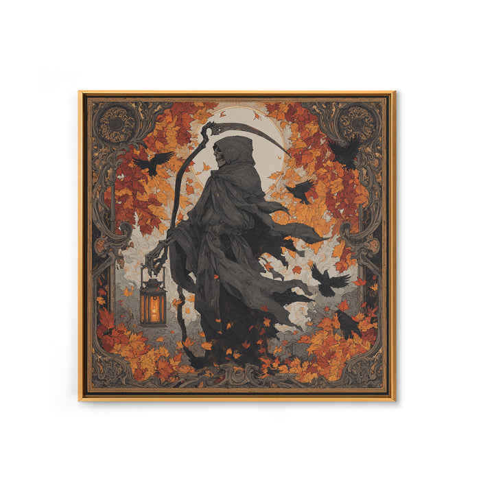The Autumn Reaper Parade - Icon Portrait, Spooky Wall Decor, Square Wall Art, Framed Canvas Print, Halloween Home Decor, Gothic Wall Art