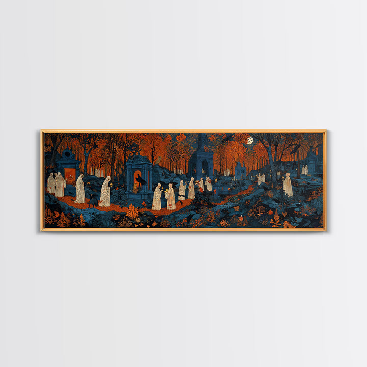 The Autumn Reaper Parade - Environmental Panorama, Spooky Wall Decor, Extra Wide Wall Art, Framed Canvas Print, Halloween Home Decor